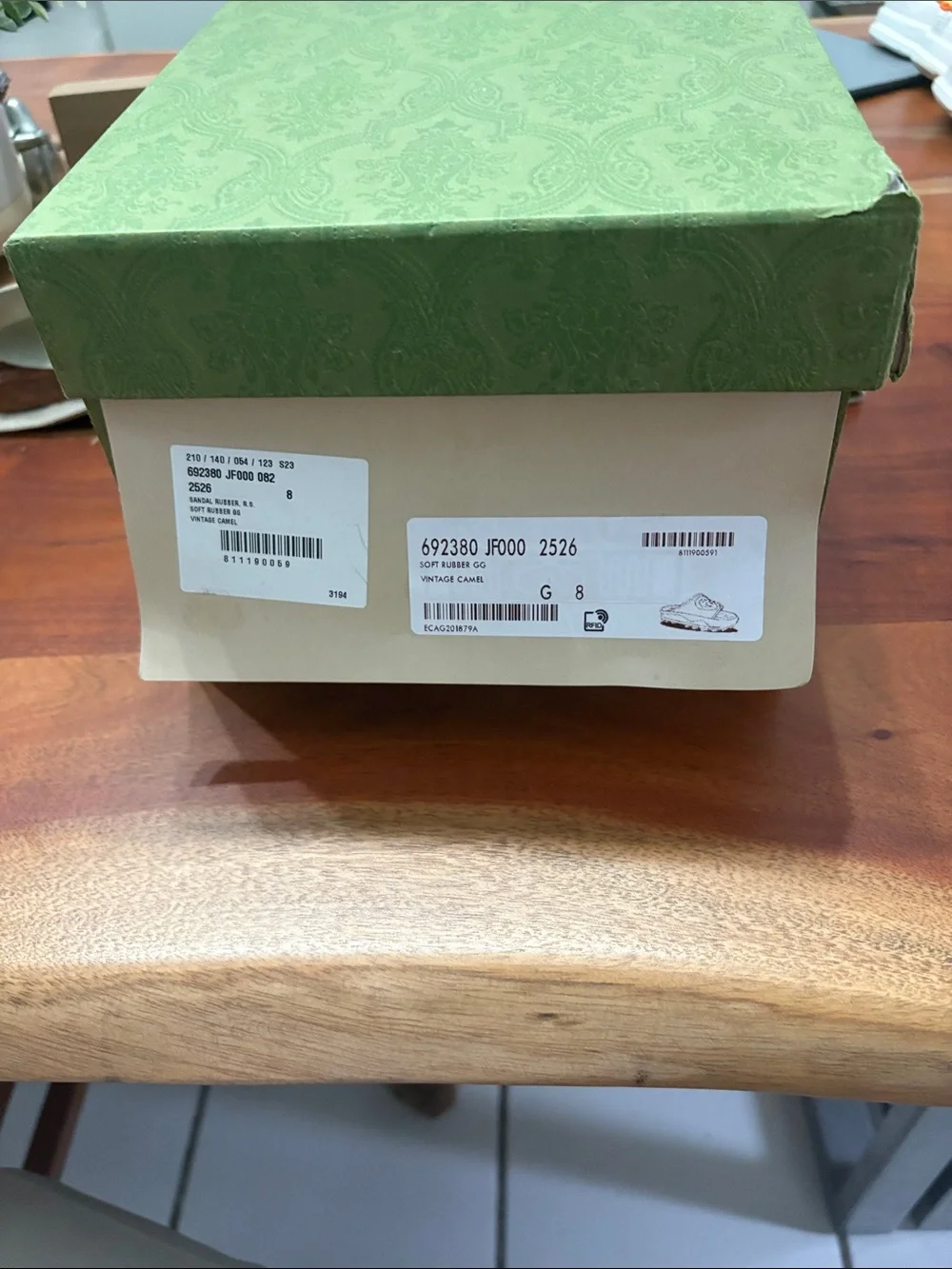 Gucci Taupe Rubber GG Logo Slide Sandals UK 8 Size